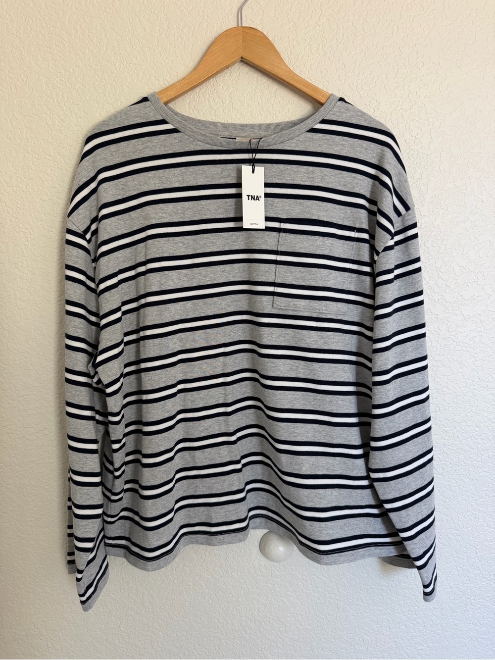 TNA Grey and Black Horizontal Stripe Long-Sleeve Tee